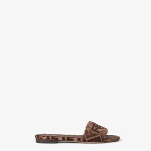 FENDI FF Jacquard Slide Sandals Women BEIGCHOCO